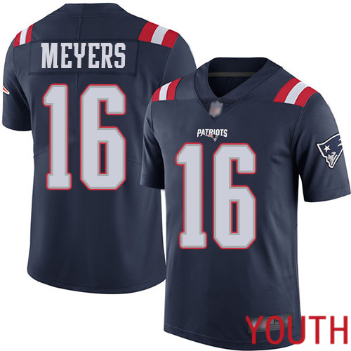 New England Patriots Football 16 Rush Vapor Limited Navy Blue Youth Jakobi Meyers NFL Jersey